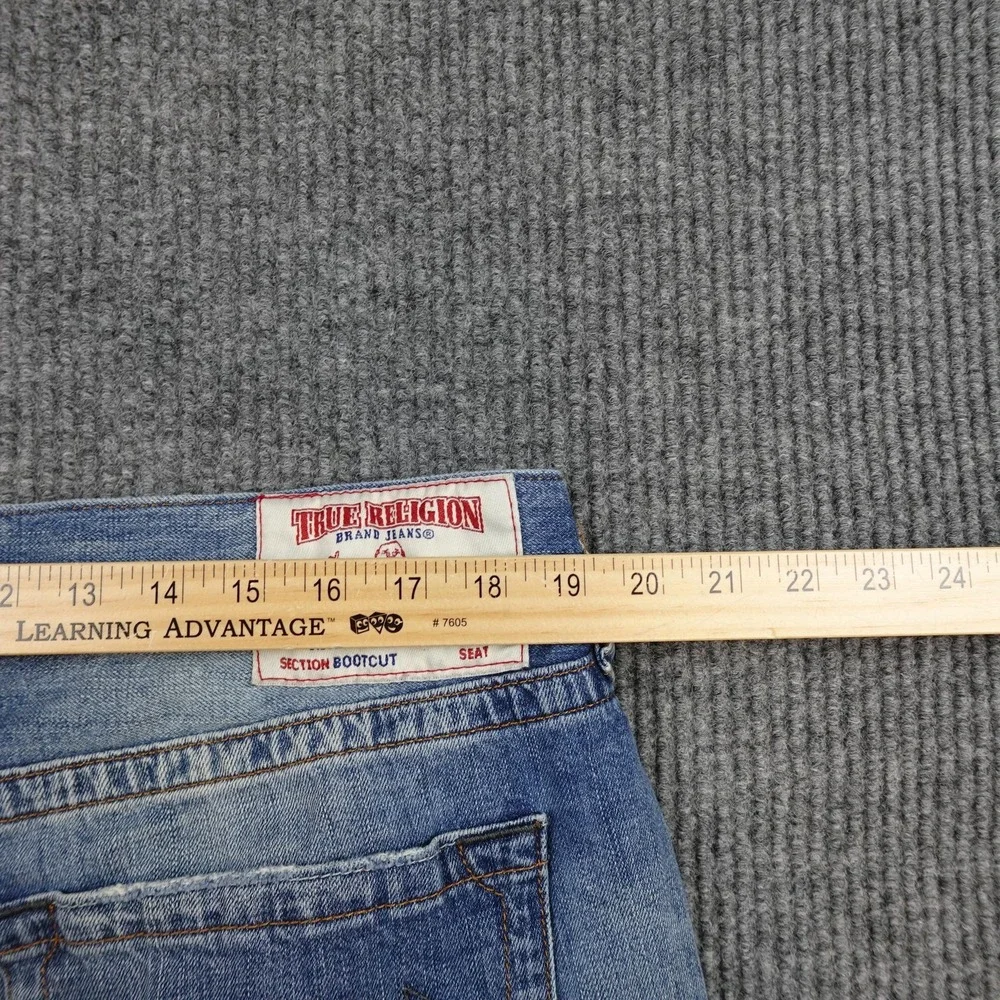 True Religion Dean Jeans Mens 38x32 Blue Wash Distressed Denim Bootcut